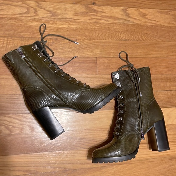 Wild Edge Shearling Snakeskin Combat Lace Boot